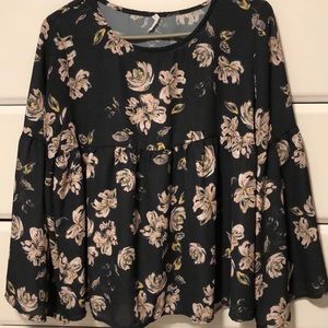 Greyson Threads black floral bell sleeve top